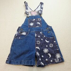 Vtg Not Guilty Women/Jr 90s Y2k Short Overalls Sz M Moon Stars Celestial Pockets
